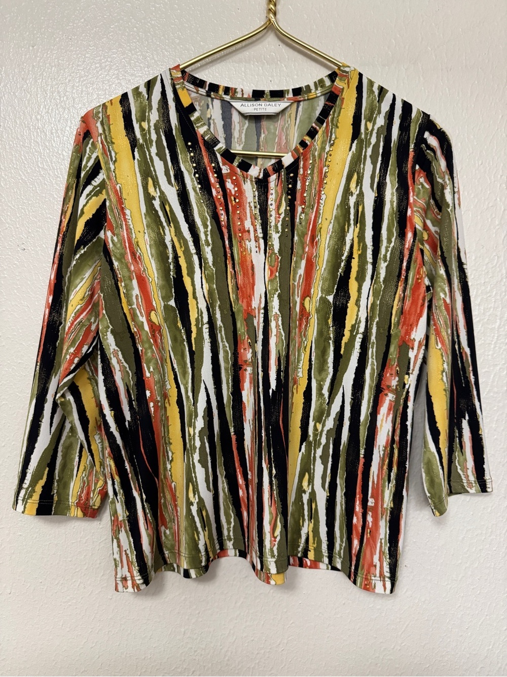 Allison Daley Striped V-Neck Long Sleeve Top